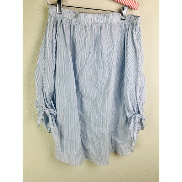 DO+BE Tops - DO+BE Blue White Stripe Off Shoulder Blouse Tie Sleeve Balloon Hem Size Small